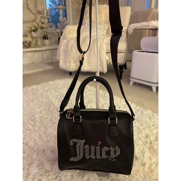 Juicy Couture Black Rhinestone Logo Mini Satchel With Adjustable Strap & Gold - Picture 11 of 15